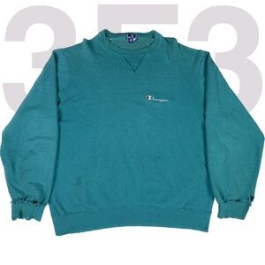 VINTAGE 90s CHAMPION CREW NECK SWEATSHIRT SZ XL TEAL BLUE THRASHED/FADED
